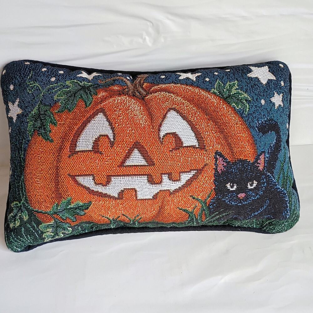 Halloween Pillow Decor Pumpkin Needle Point.